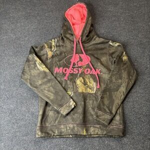 Mossy Oak Sweatshirt Womens Small Camo Pink Logo Fleece Hoodie Hunting Pullover
